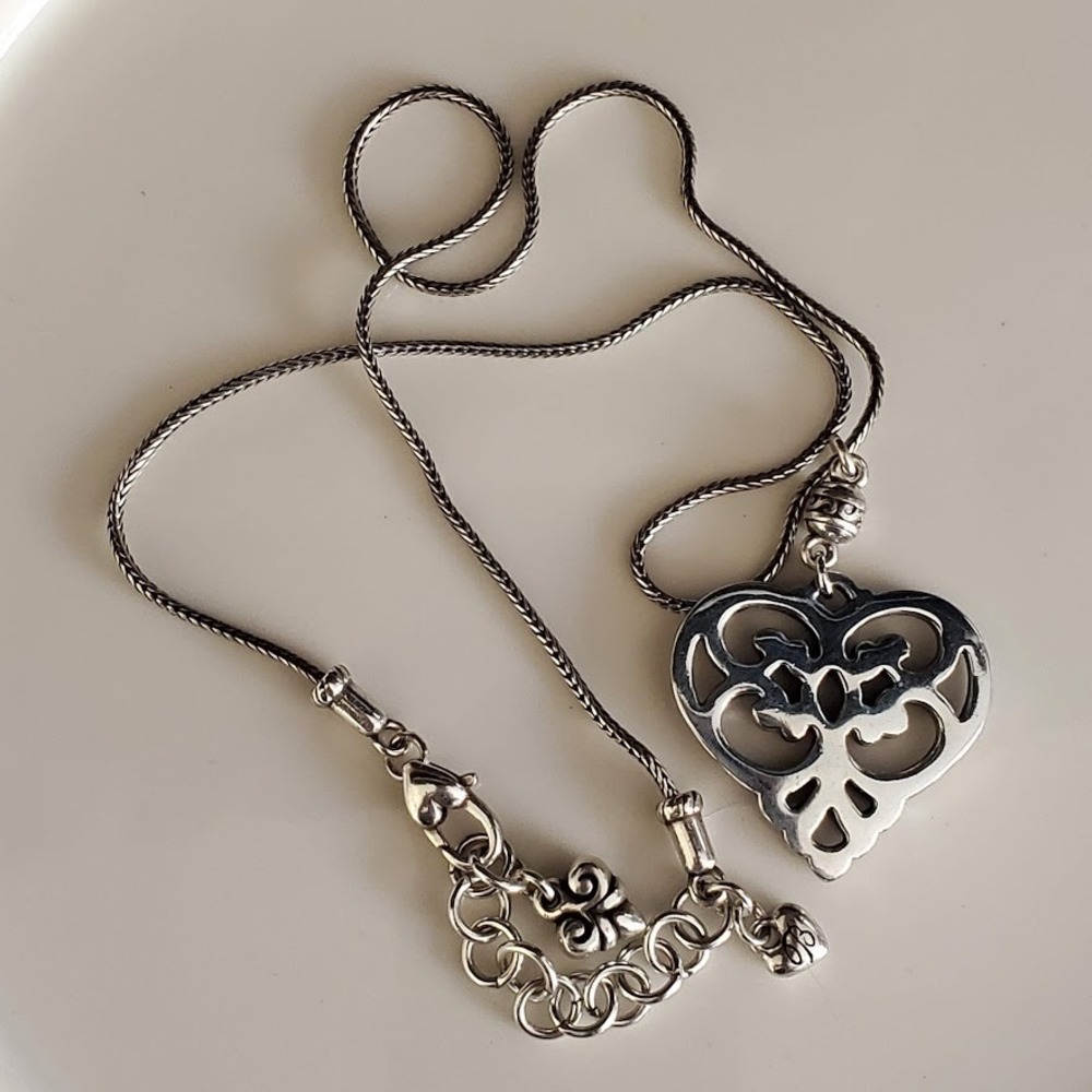 Brighton Geneva Silver Tone Filigree Heart Pendant Necklace Adjustable